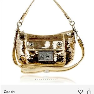 Golden, sequined Coach purse
